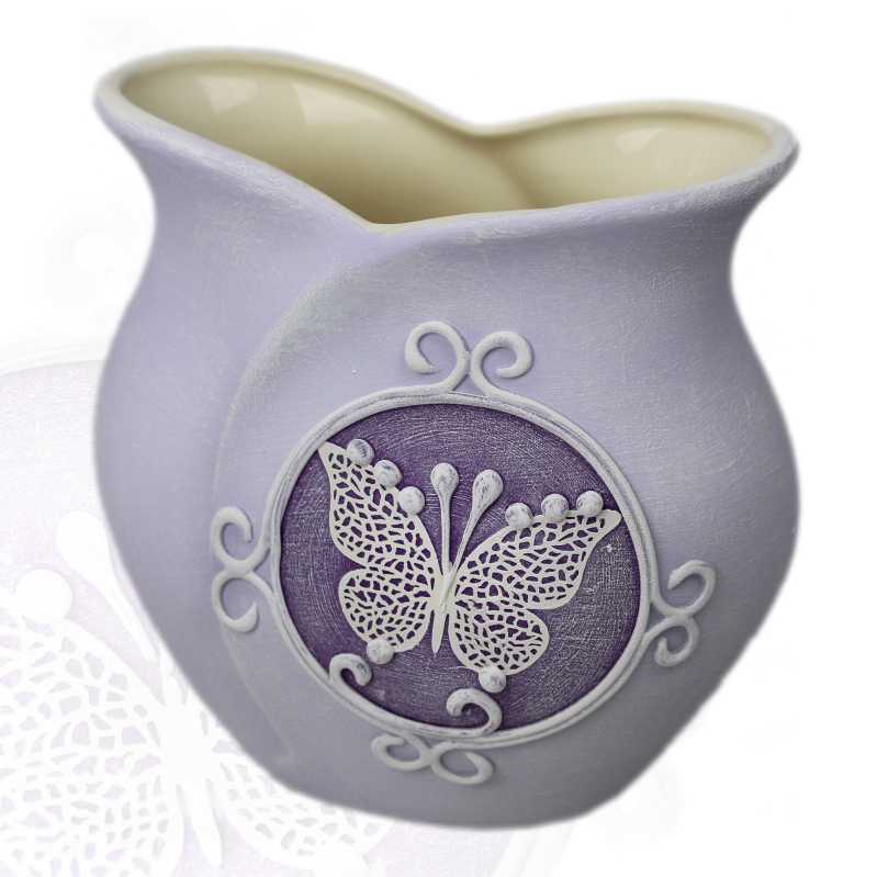 keramik vase mit Schmetterling in Lila motiv